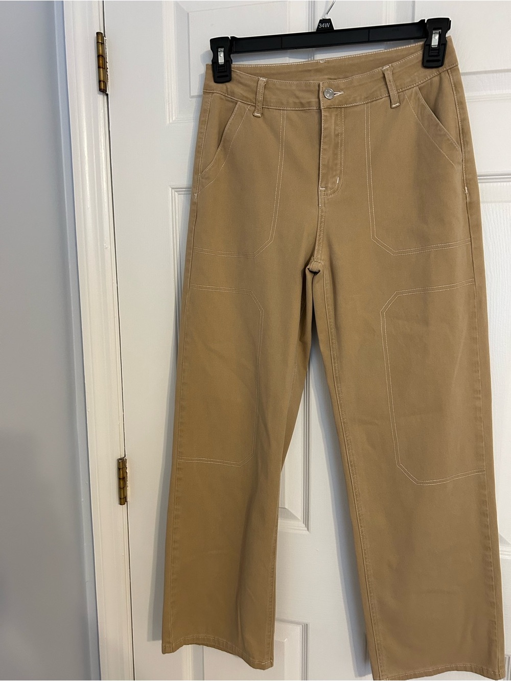 Dokotoo Khaki Mis-Waist Straight-Leg Khaki Jeans with White Stitching Size 8